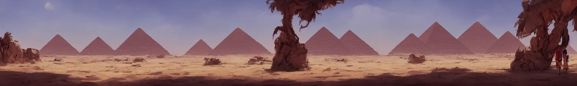 Image similar to egyptian landscape, desert, by studio ghibli and greg rutkowski