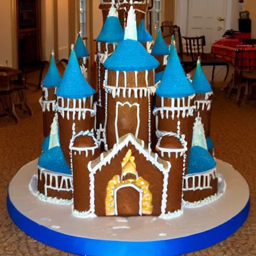 Image similar to disney world castle as a life size gingerbread house.