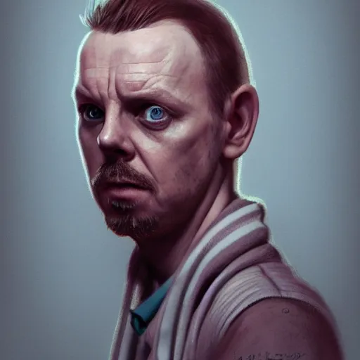 Prompt: simon pegg portrait, horror core, apocalyptic, pool cue, sharp focus, fiction, hyper detailed, digital art, trending in artstation, cinematic lighting, studio quality, smooth render, unreal engine 5 rendered, octane rendered, art style and nixeu and wlop and krenz cushart