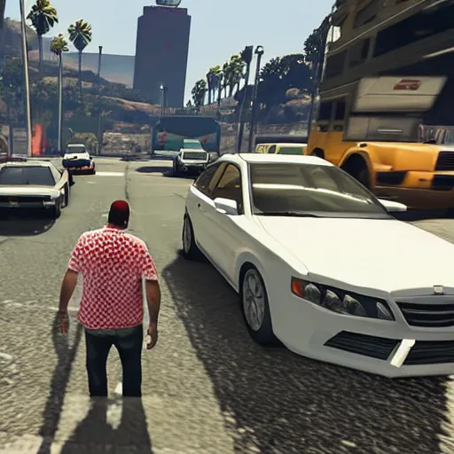 Image similar to a screenshot of GTA V with mario driving a car