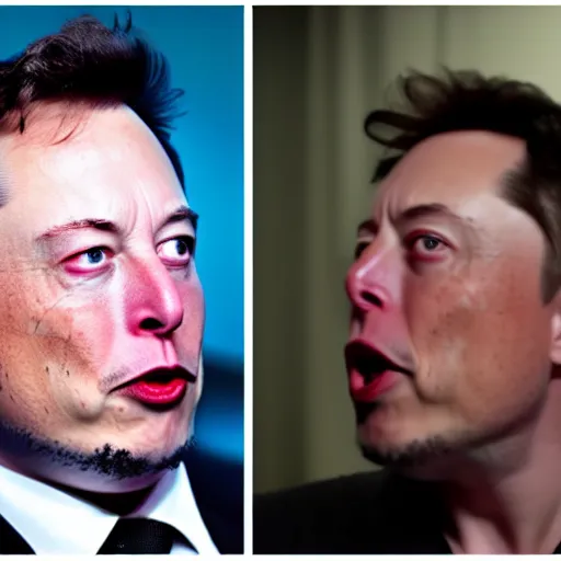 Prompt: 4 k highly detailed portrait face photography of elon musk yelling at his employees so hard that spit flies wearing a dress from lady gaga