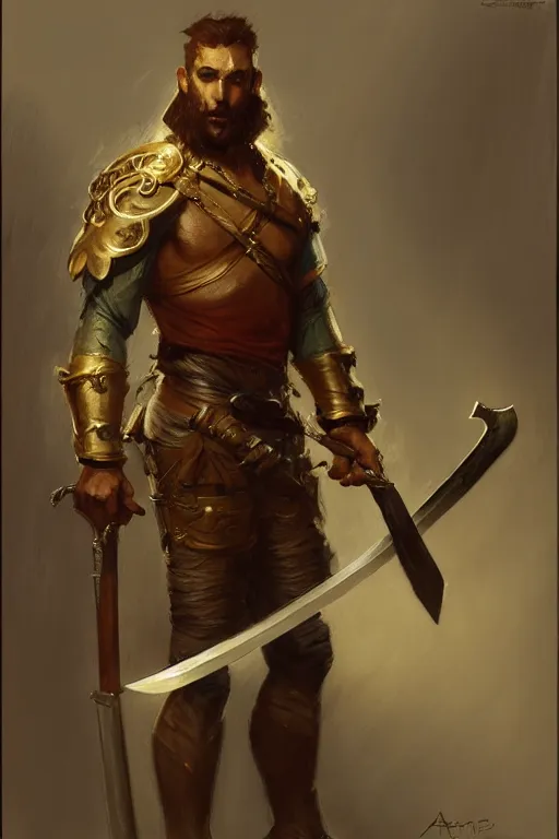 Image similar to a character from a video game holding a sword, concept art by senior character artist, artstation contest winner, furry art, official art, concept art, artstation hd, painting by gaston bussiere, craig mullins, j. c. leyendecker, tom of finland