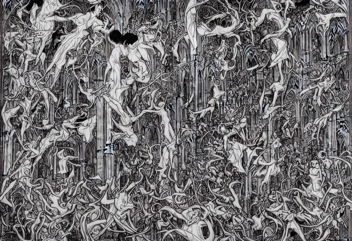 Image similar to devils in the cathedral by james jean