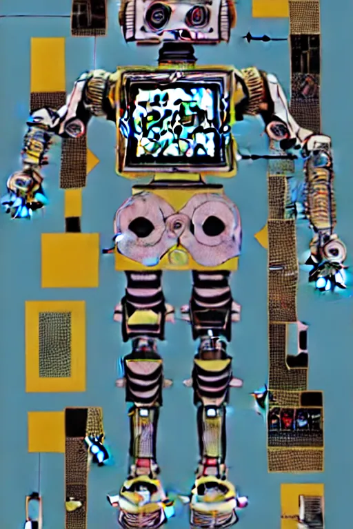 Image similar to a diagram of a robot body with various parts, cyberpunk art by eduardo paolozzi, behance contest winner, computer art, greeble, steampunk, poster art, james turrell, robert rauschenberg, andy warhol, pop art, czechoslovakia, surrealism, milton glaser, graphic design