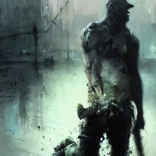 Image similar to killer croc jeremy mann painting