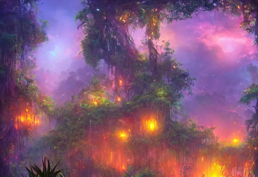 a beautiful enchanted glowing heavenly seamless jungle | Stable Diffusion
