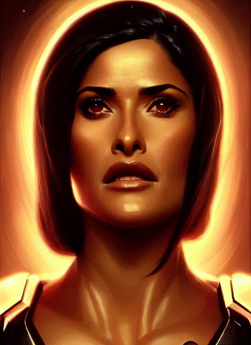 Prompt: portrait of mass effect salma hayek, intricate, elegant, glowing lights, highly detailed, digital painting, artstation, glamor pose, concept art, smooth, sharp focus, illustration, art by artgerm and greg rutkowski, artey freytag