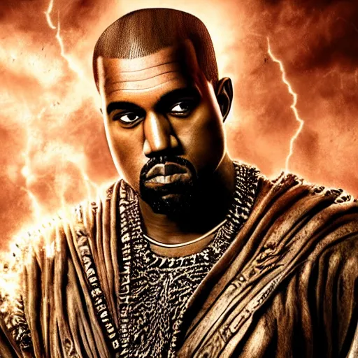 Image similar to Portrait of Kanye West as the god-emperor of mankind, amazing splashscreen artwork, splash art, natural light, elegant, intricate, fantasy, atmospheric lighting, cinematic, matte painting