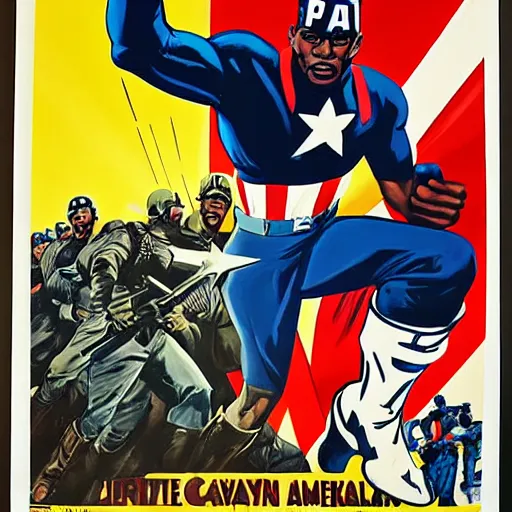 Image similar to black captain america. wwii american propaganda poster by james gurney