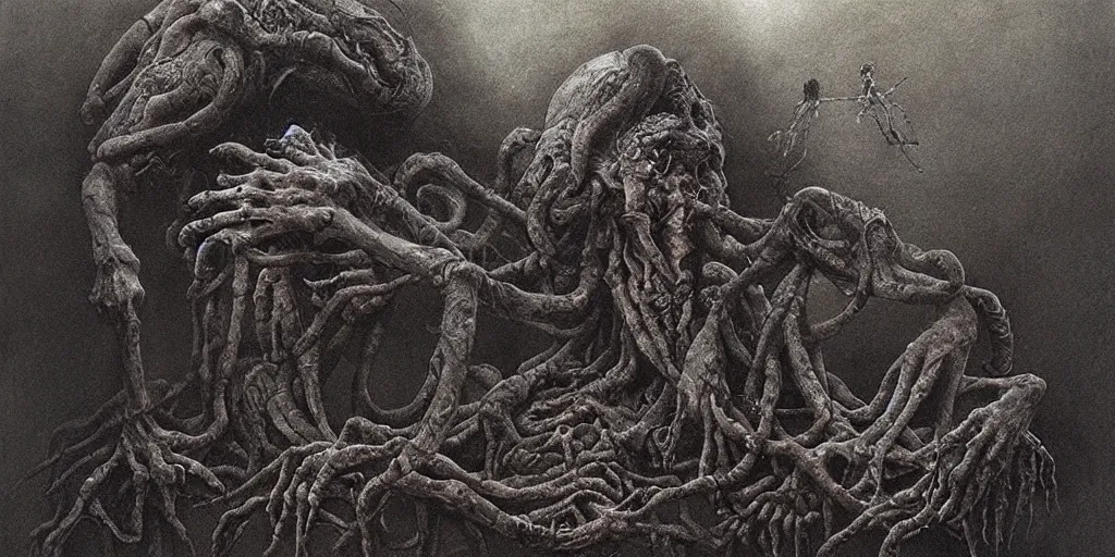 Image similar to fleshy eldritch horror painted by beksinski