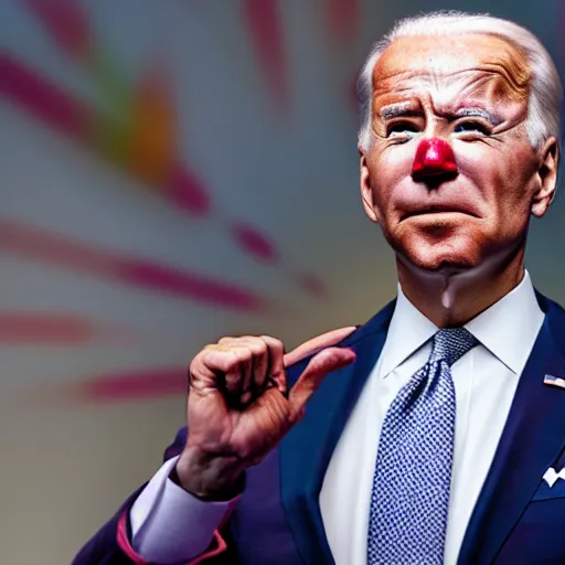 Image similar to Joe Biden with colorful clown makeup all over his face