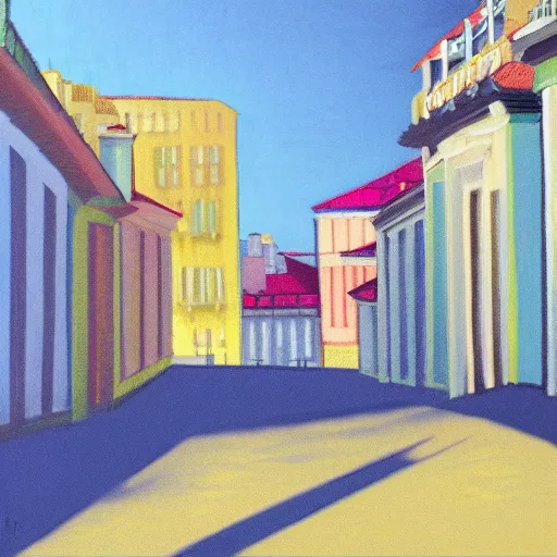 Image similar to city of lisbon, pastel soft colors, in the style of danny mcbride, knyazev konstantin