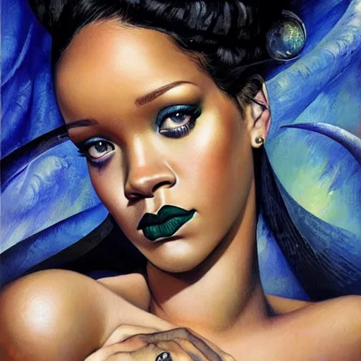 Image similar to a portrait of rihanna by karol bak, christopher balaskas, umberto boccioni and charlie bowater