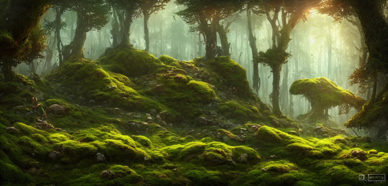 Prompt: random forest landscape, moss, incredible, vector art, octane render, fabulous, hyper detailed, random cinematic view, no noise, global illumination, warm lighting, volumetric, godrays, vivid, beautiful, style jordan grimmer and toni infante