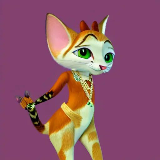 Image similar to princes jasmin, anthropomorphic cat, in the style of zootopia, highly detailed, far shot