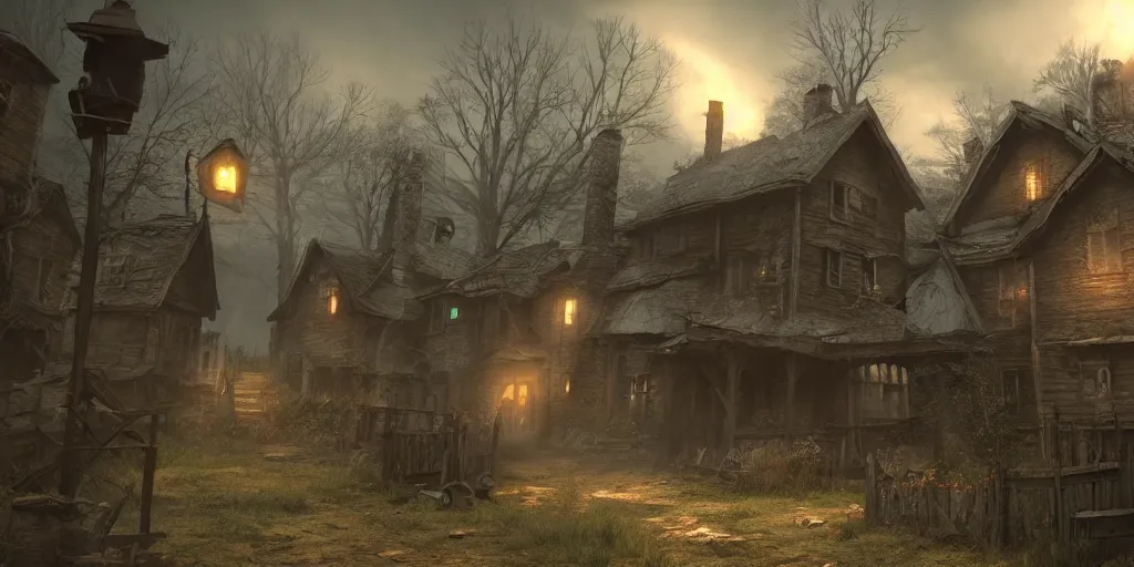 Prompt: haunted village full of ghosts, fantasy apocalypse, digital art, unreal engine 5, 4 k,