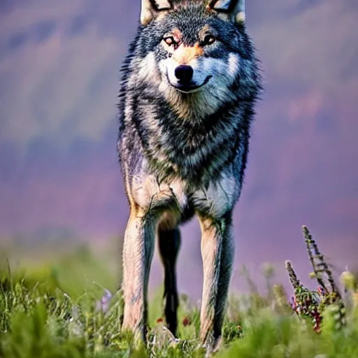 Image similar to Full body photo of a wolf with feathers, real life festhered lupine