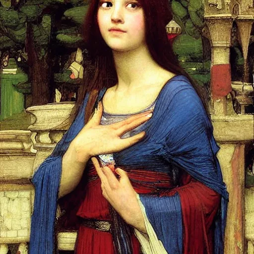 Image similar to Pre-Raphealite painting of a medieval princess by John William Waterhouse