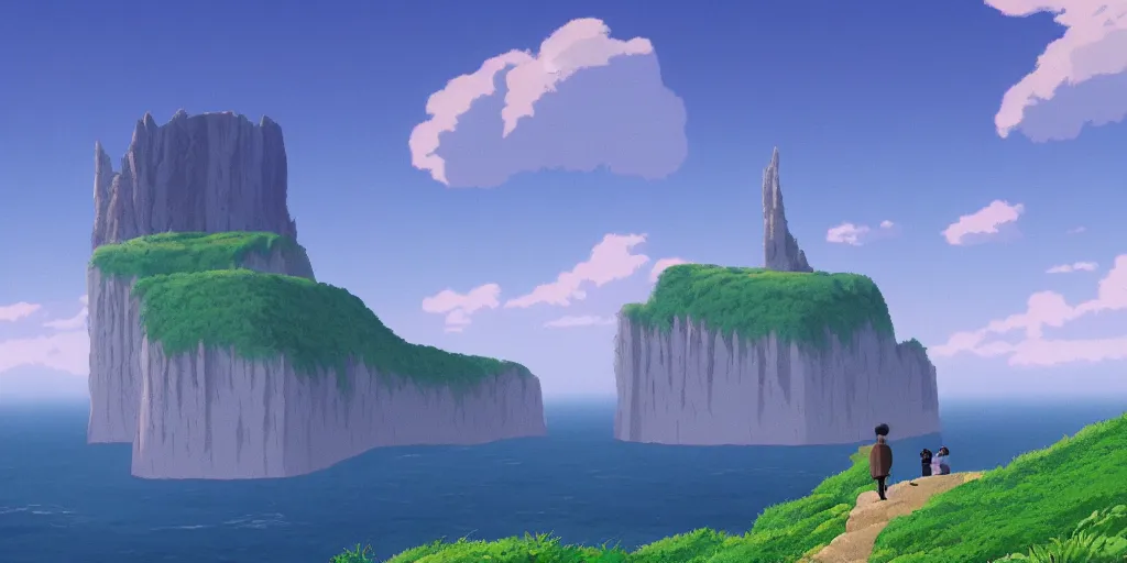 Image similar to background matte painting cliffs of dover miyazaki ghibli miyamoto pixar dreamworks, full frame, vista english countryside.