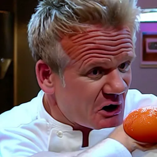 Image similar to < photo hd trending funny > gordon ramsey foams at the mouth with hunger after seeing a gigantic boiled egg < / photo >