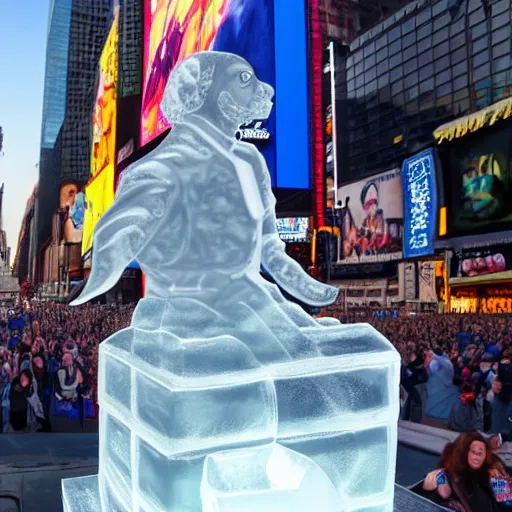 Prompt: snoop dog ice sculpture in times square, photorealistic, 8 k resolution, high detail