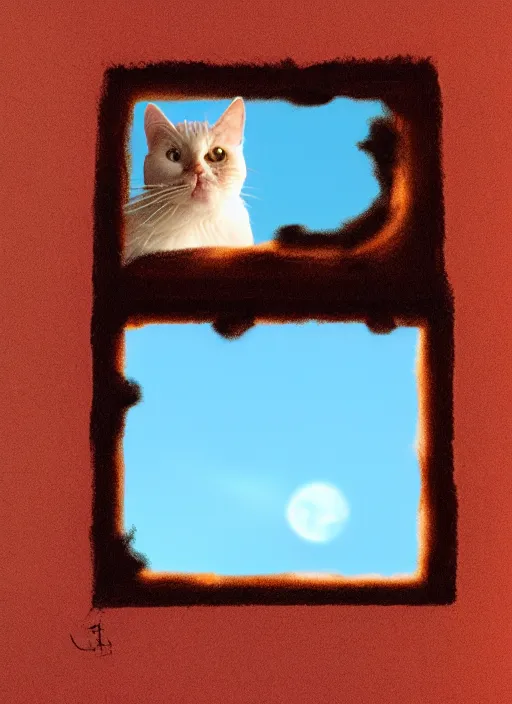 Image similar to cat inside a window watching a martian landscape