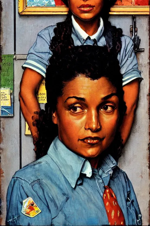 Image similar to Jackie Brown painted by Norman Rockwell