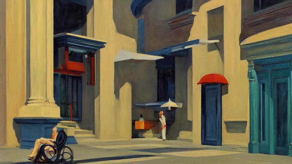 Image similar to Street art. paralyzed by the indescribable beauty of the cosmos. facade of the entrance to the museum. art style by Edward Hopper daring, incredible