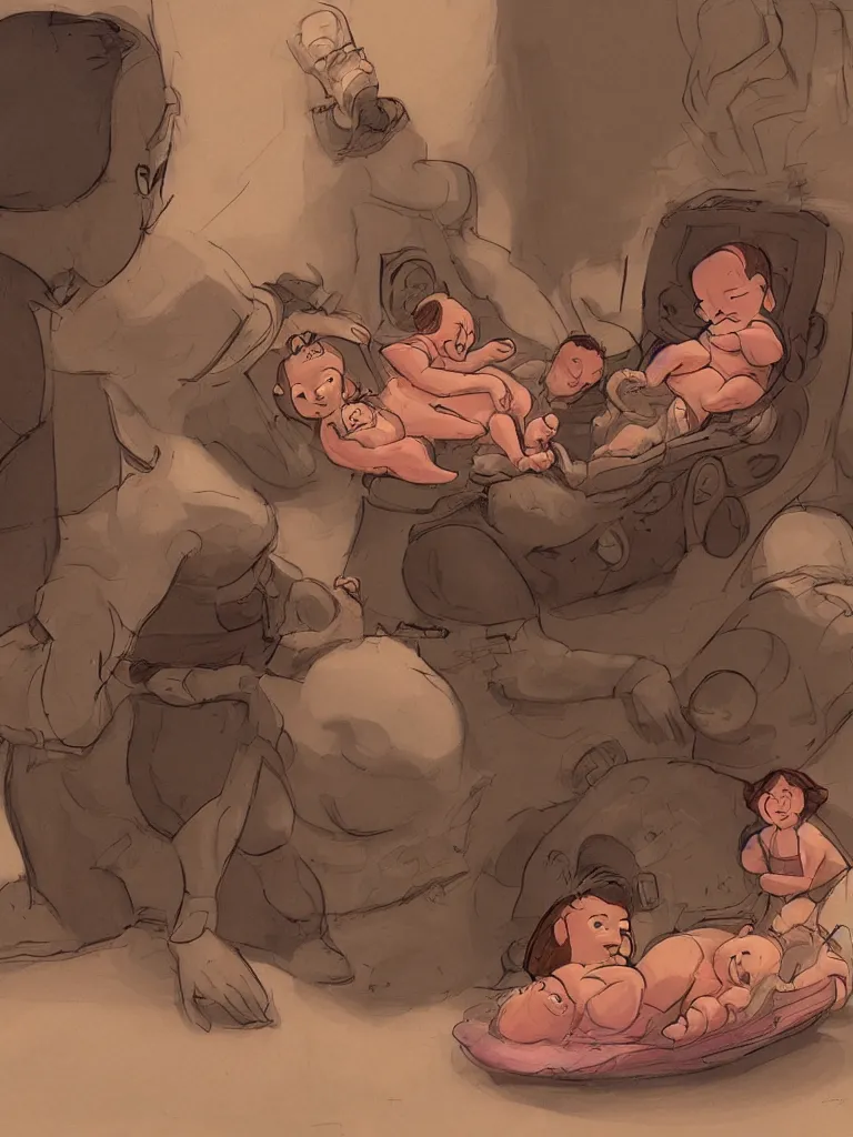 Prompt: giving birth by disney concept artists, blunt borders, rule of thirds