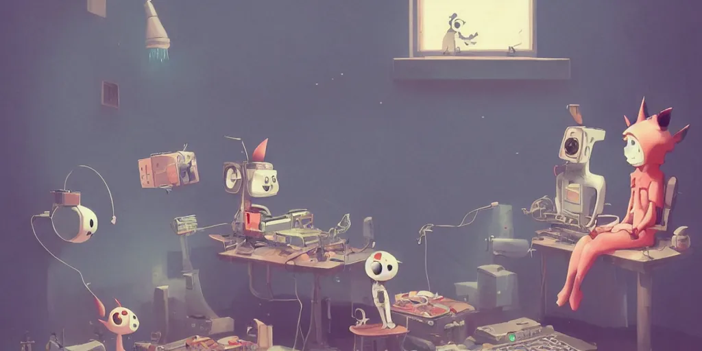 Prompt: cute anime monsters listening to record players by Goro Fujita and Simon Stalenhag and Banksy and Hieronymous Bosch, 8k, trending on artstation, hyper detailed, cinematic