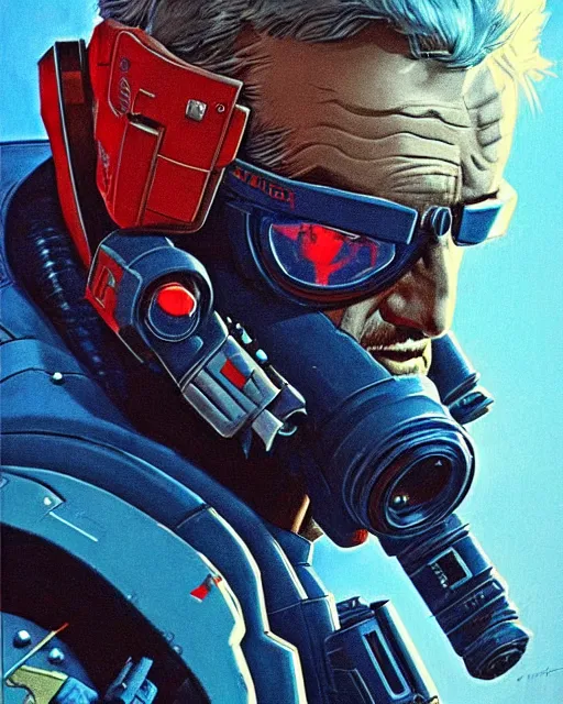 Image similar to soldier 7 6 from overwatch, character portrait, portrait, close up, concept art, intricate details, highly detailed, vintage sci - fi poster, retro future, in the style of chris foss, rodger dean, moebius, michael whelan, and gustave dore