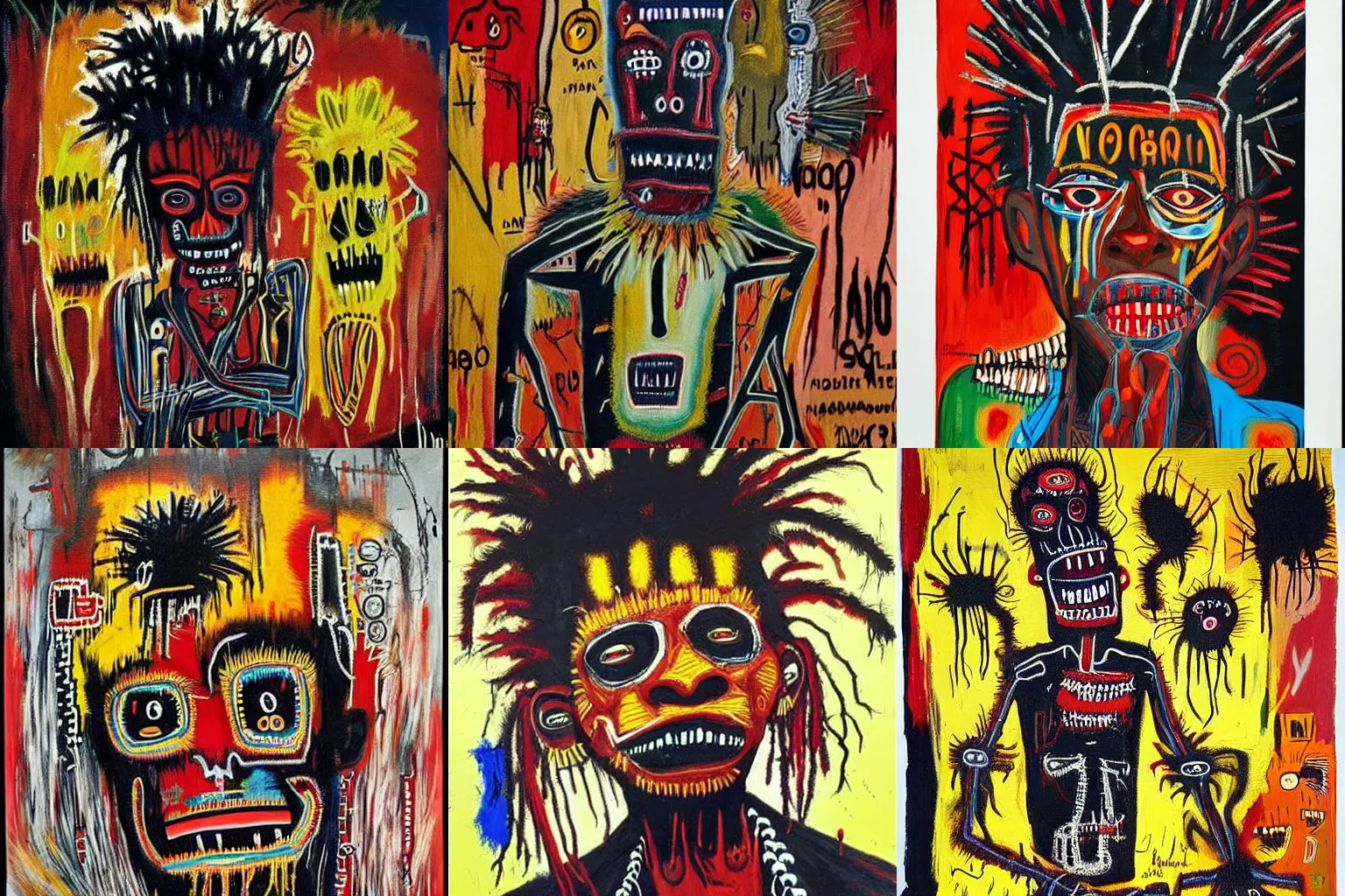 Image similar to extremely highly detailed scary African voodoo paintings by Jean-Michel Basquiat 4k insanely detailed and intricate, super detailed