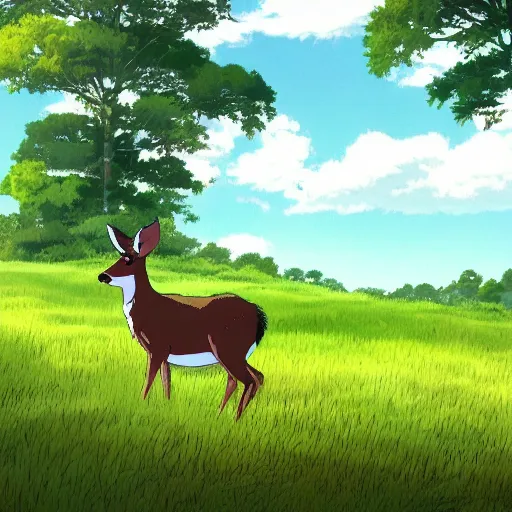 Prompt: A deer grazing in a field by Studio Ghibli, 8k, HD,