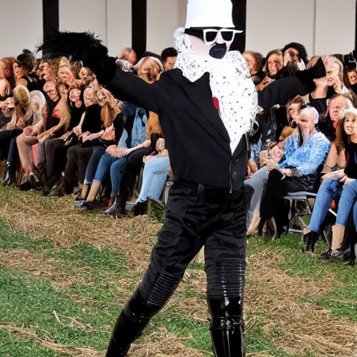 Prompt: a scarecrow doing a catwalk, by Karl Lagerfeld