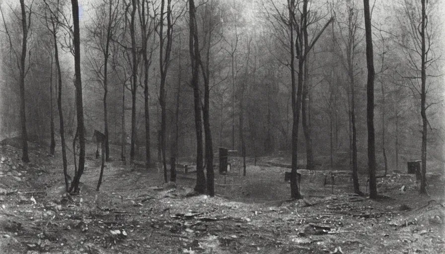 Prompt: photo of 19th century dark coal-mine entry in the forest by Diane Arbus and Louis Daguerre