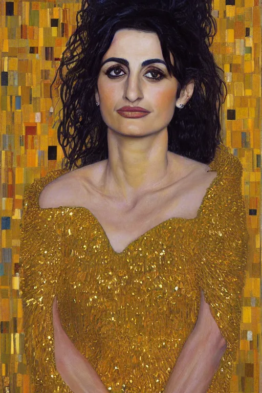 Image similar to oil painting, portrait of penelope cruz, artwork by gustav klimt