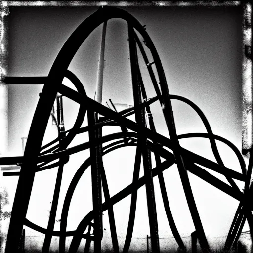 Image similar to a photograph of a broken rollercoaster, digital art