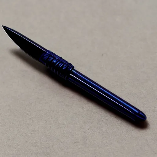 Prompt: a photo of an ink pen that is also knife by junji ito, product photo