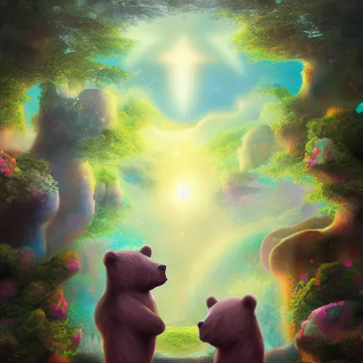 Image similar to a mystical dream with cosmic bears, award-winning art, trending on artstation, digital painting, matte painting, hyper detailed, 8k