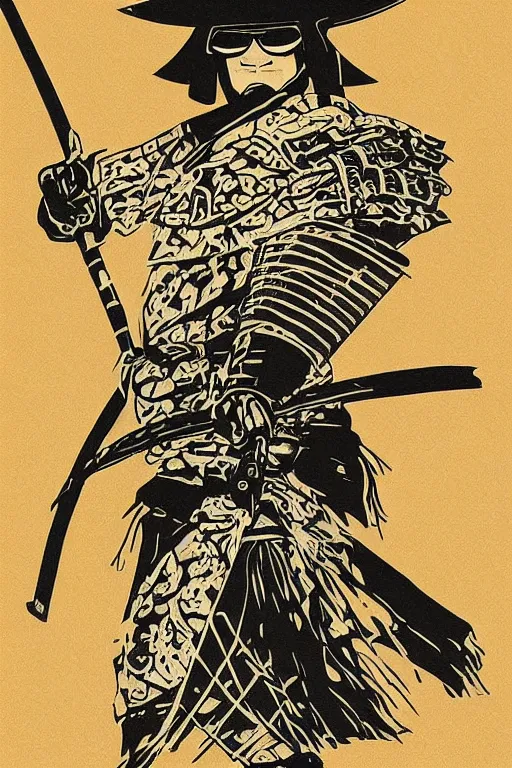 Prompt: samurai art print, slightly realistic