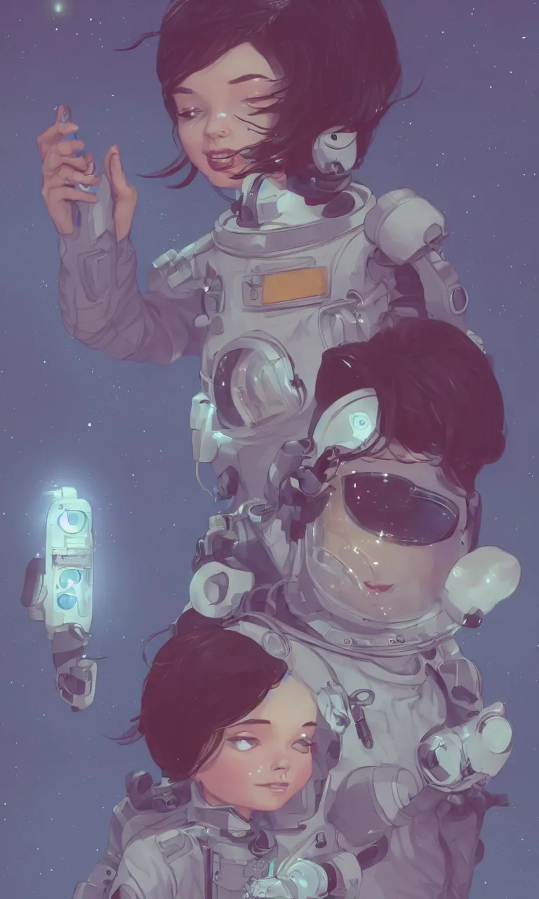 Prompt: cute pixie bjork taking charge in an astronaut suit, a look of wonder on her face, ambient lighting, 4 k, lois van baarle, ilya kuvshinov, rossdraws, alphonse mucha, jung gi kim, artstation