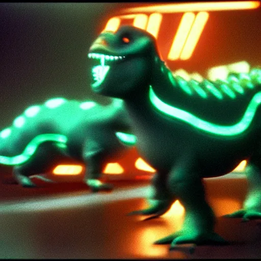 Image similar to baby dinosaurs in tron movie, cinestill