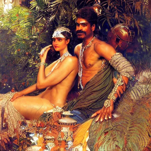 Prompt: 8 0 s srilankans on greek senete counsil, painting by gaston bussiere, craig mullins, j. c. leyendecker, lights, art by ernst haeckel,,