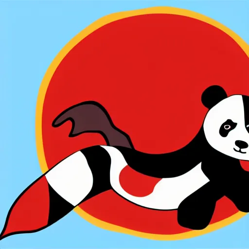 Prompt: wide angle vector art of panda with welsh dragon wings and tail, intercrossed, chimera, welsh flag, adobe illustrator, full body in frame