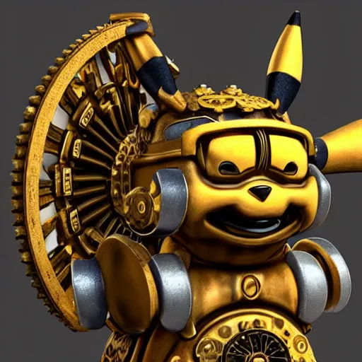 Image similar to A steampunk pikachu made from ornate engraved full plate armor and gears, macro shot by Justin Gerard, unreal engine, physically based rendering