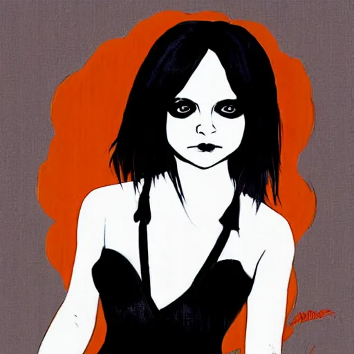 Image similar to goth christina ricci, art by michael miller