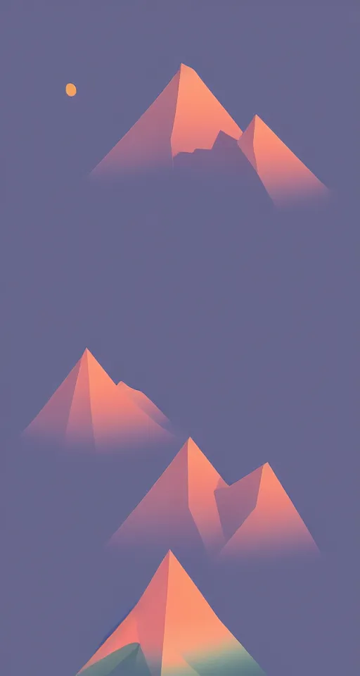 Prompt: geometric design minimalist isometric mountain with full moon behind the top, trending on artstation, cute beautiful digital art, rule of thirds, iphone wallpaper, monument valley,