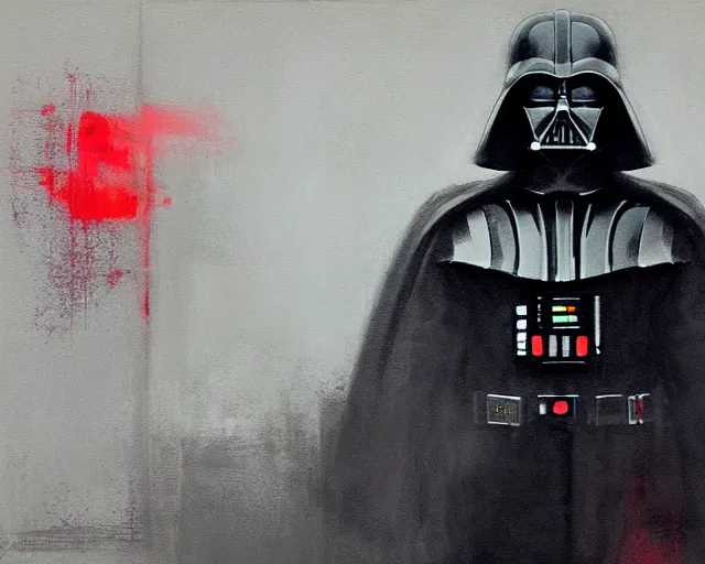 Image similar to portrait of darth vader in shades of grey but with red by jeremy mann