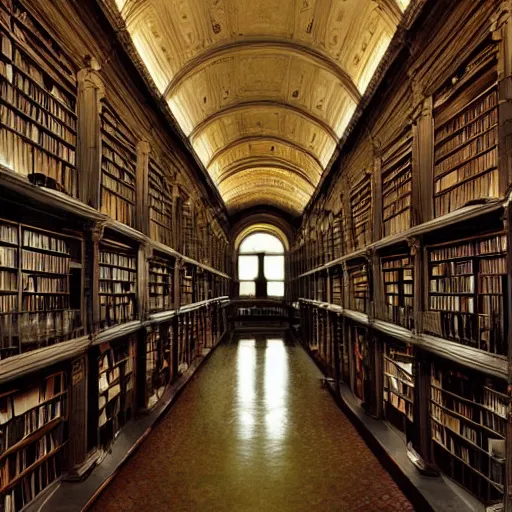 Prompt: old library at night, liminal, dark, sprawling,