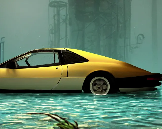Prompt: lotus esprit submerged under water, cinematic, photoreal, by red dead redemption 2